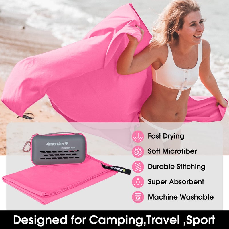 4Monster Camping Towels Super Absorbent, Fast Drying Microfiber Travel Towel, Quick Dry Ultra Soft Compact Gym Towel for Swimming Beach Hiking Yoga Travel Sports Backpack (71.00" x 35.00", Rose) - Image 2